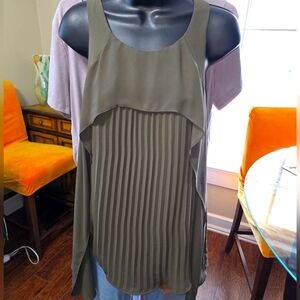 Halston, Olive Green, Asymetrical Sleeveless Blouse, Sz M